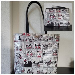 Kate Spade Mickey and Minnie Mouse Comic Strip Tote and matching wristlet